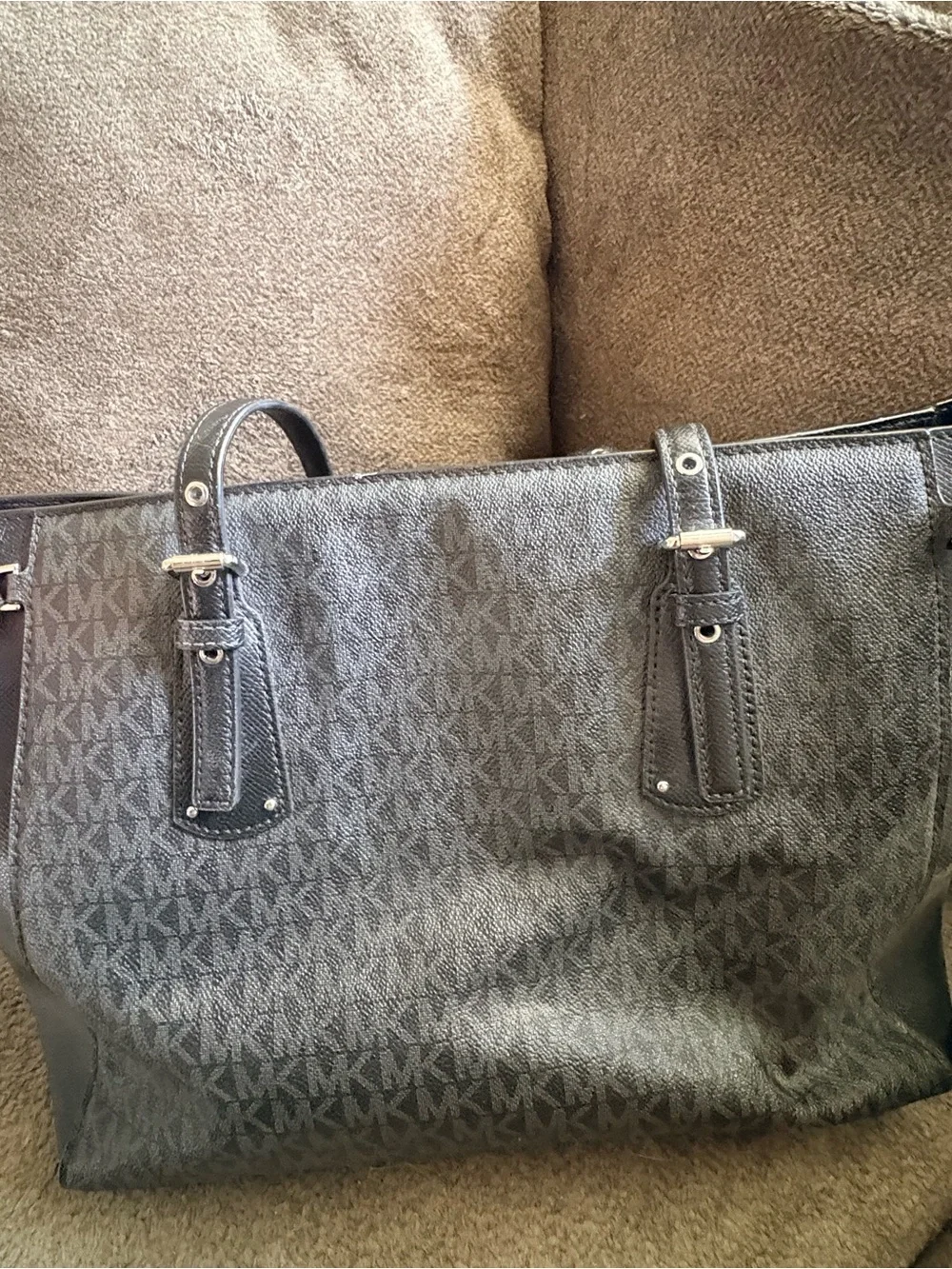 Michael Kors Large Black Signature Tote MK Logo Work Bag